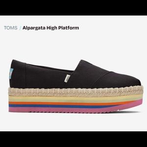 Toms Black Rainbow High-platform Rope Espadrille “Alpargata” Size 8.5 New!